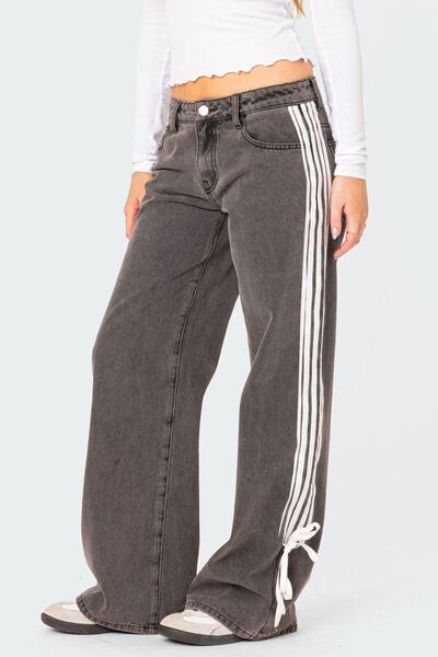 Uma® | Gestreepte jeans aan de zijkant met wijde pijpen
