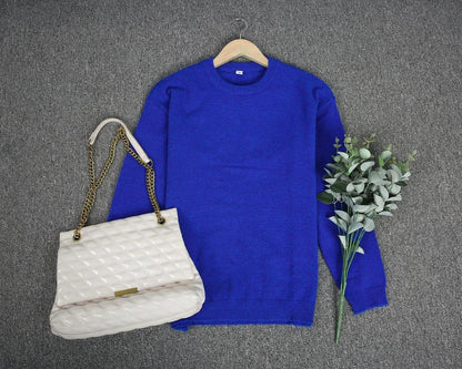Yazmin® | Casual, eenvoudige blauwe trui met lange mouwen en ronde hals
