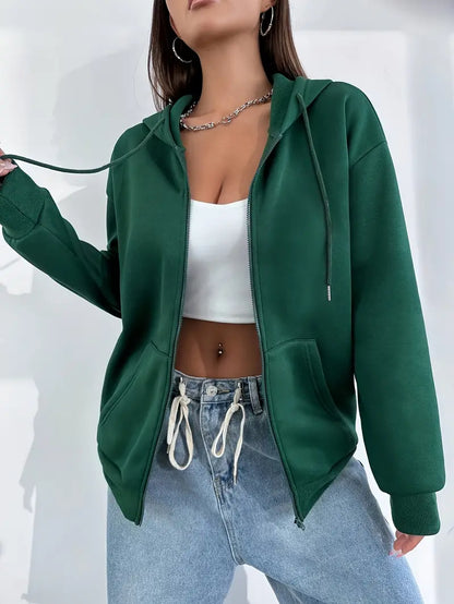 Abigail® | Effen kleur jack met capuchon en lange mouwen en ritssluiting voor dames