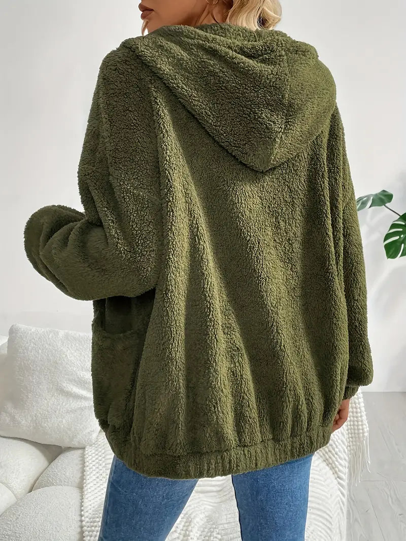 Yasmin® | Elegant olijfgroen fleecejack met capuchon voor dames