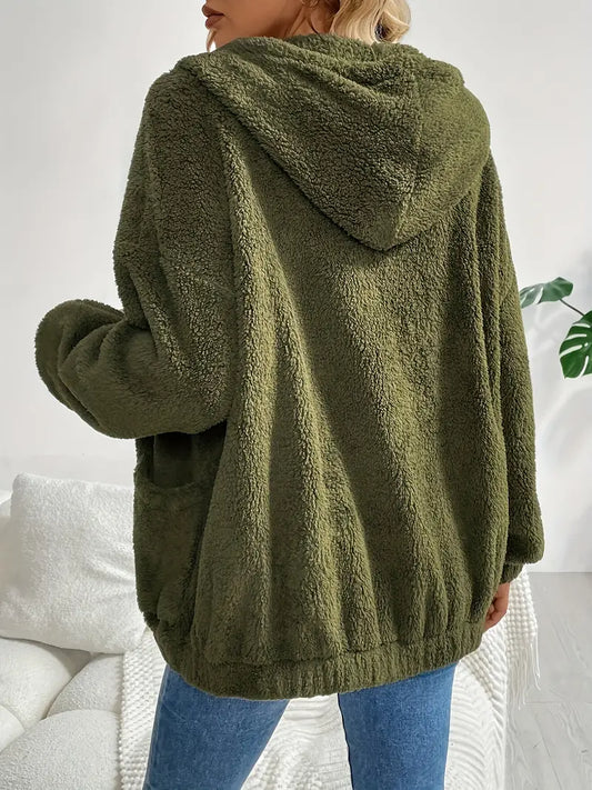 Yasmin® | Elegant olijfgroen fleecejack met capuchon voor dames