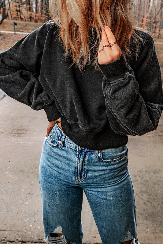Zoe® | Zwart casual V-vormig sweatshirt met open rug en één bandje
