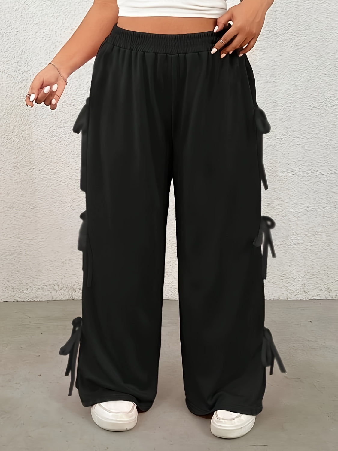 Thea® | Plus size broek met strik, elastische taille en wijde pijpen