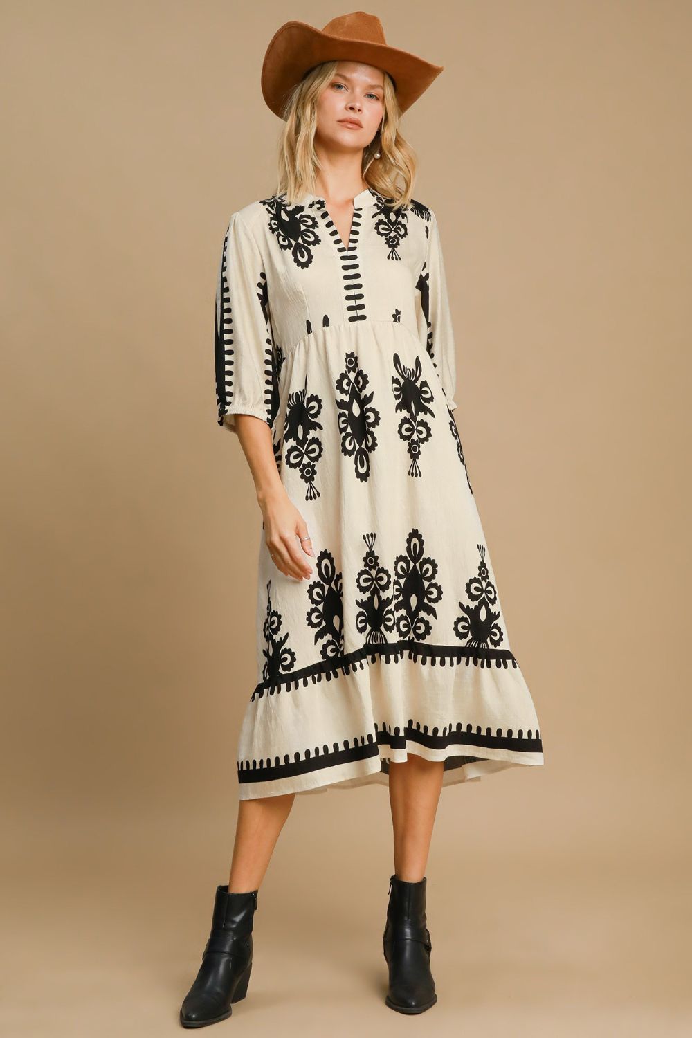 Uma® | Midi-jurk met print en inkepingen