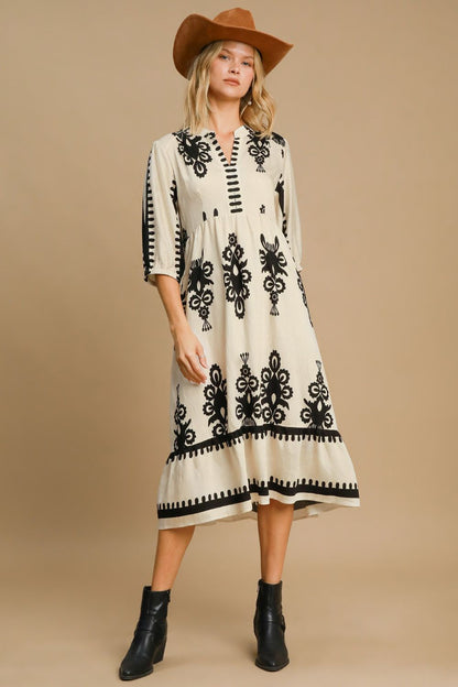 Uma® | Midi-jurk met print en inkepingen