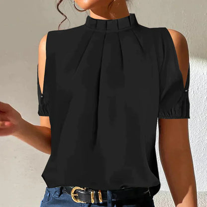 Zulima® | Zwarte geplooide top met splitmouwen
