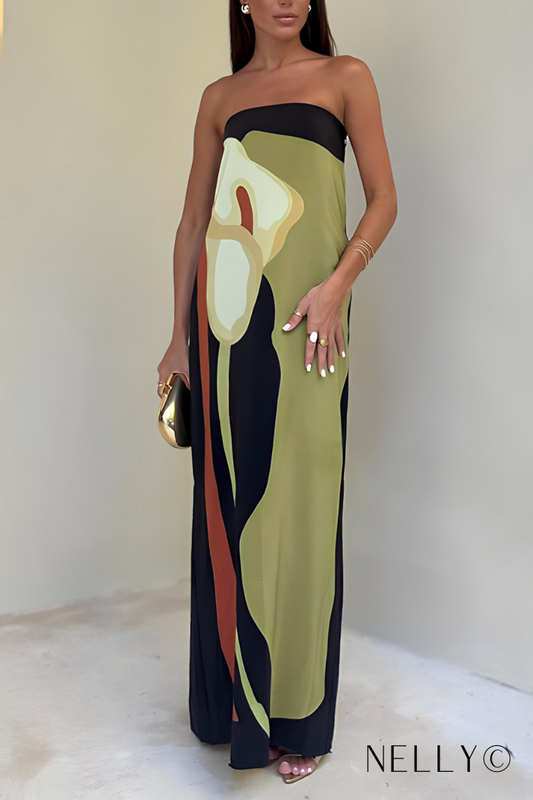 Teresa® | Strapless maxi-jurk met kleurenblokprint