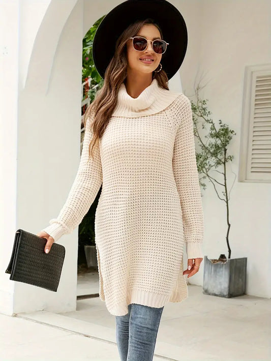 Zuleyka® | Wafelgebreide coltrui, casual trui met lange mouwen en splitmouwen