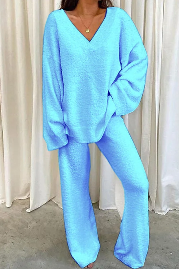 Thalia® | Comfortabele, effen tweedelige set met V-hals voor dagelijks gebruik