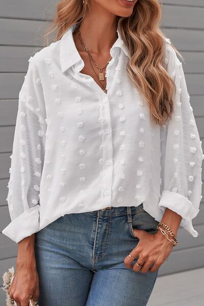 Zoe® | Shirt met lange mouwen en Zwitserse stippenkraag