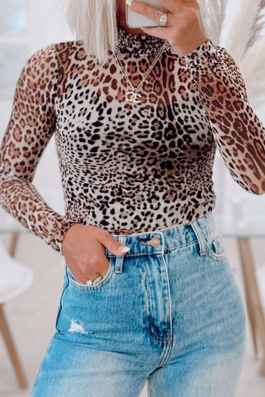Valentina® | Body met lange mouwen en luipaardprint