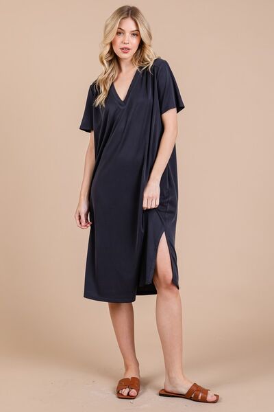 Zulema® | Midi-jurk met korte mouwen, zijsplit en zakken