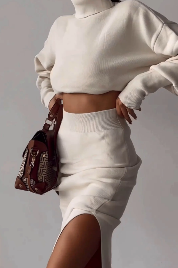 Tessie® | Elegante tweedelige set met coltrui met splitzoom