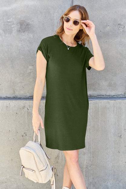 Yesica® | Basic Bae jurk met ronde hals, korte mouwen en zakken