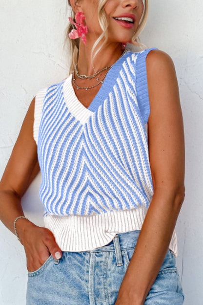 Violet® | Gestreept vest met contrasterende V-hals