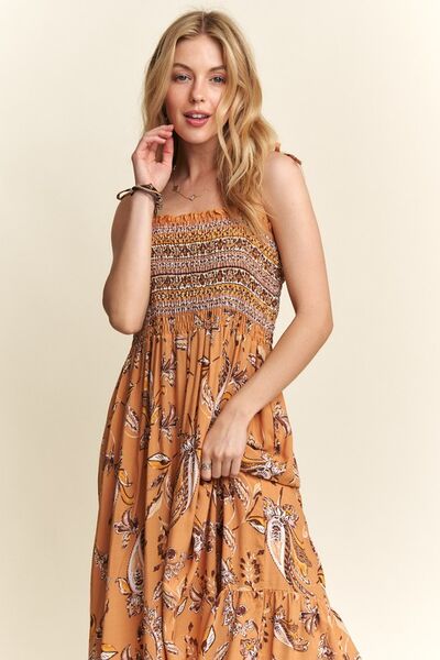 Teresa® | Gesmokte cami-jurk met print, vierkante halslijn en gestrikte schouders