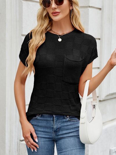 Thalia® | Gebreide top met korte mouwen en ronde hals