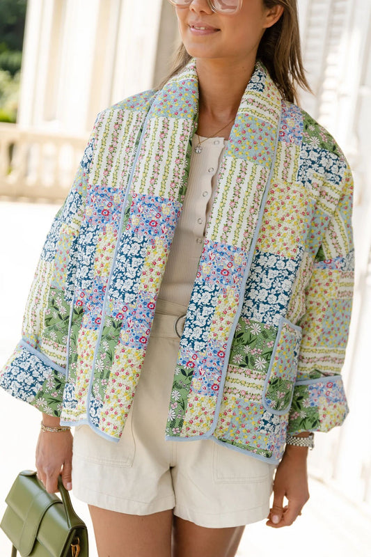 Teresa® | Groen gewatteerde damesjas met vintage bloemenprint