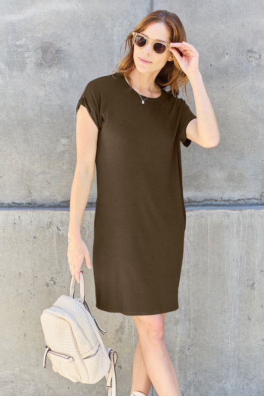 Yesica® | Basic Bae jurk met ronde hals, korte mouwen en zakken