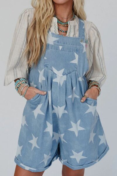 Zoraida® | Denim jumpsuit met vierkante halslijn en sterrenprint