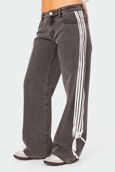 Uma® | Gestreepte jeans aan de zijkant met wijde pijpen
