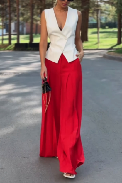 Una® | Modieuze elegante tweedelige set met vest en broek met wijde pijpen