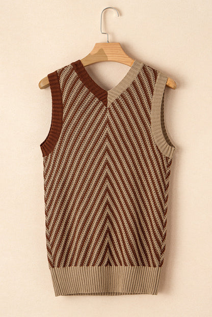 Violet® | Gestreept vest met contrasterende V-hals