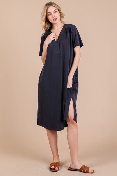 Zulema® | Midi-jurk met korte mouwen, zijsplit en zakken