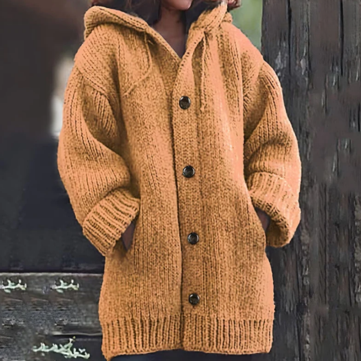 Tina® | Effen los gebreid vest voor dames met capuchon