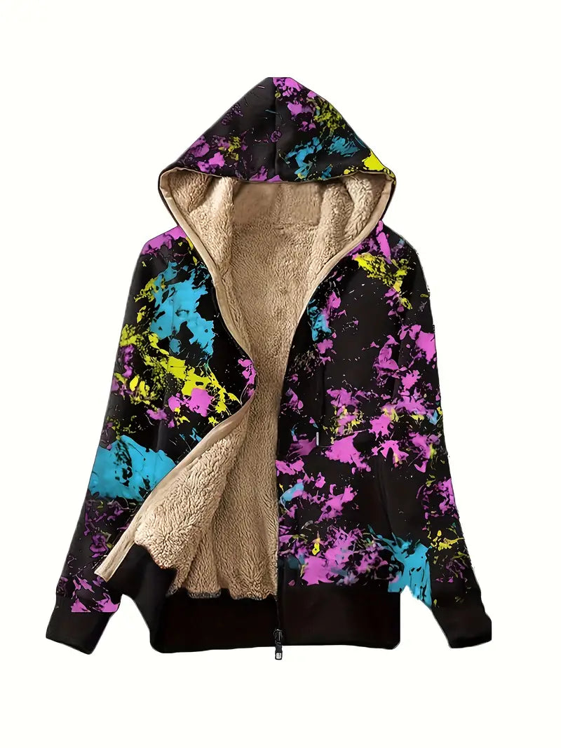 Yasmina® | Sweatshirt met rits, voering van imitatiebont en vlindervleugelprint