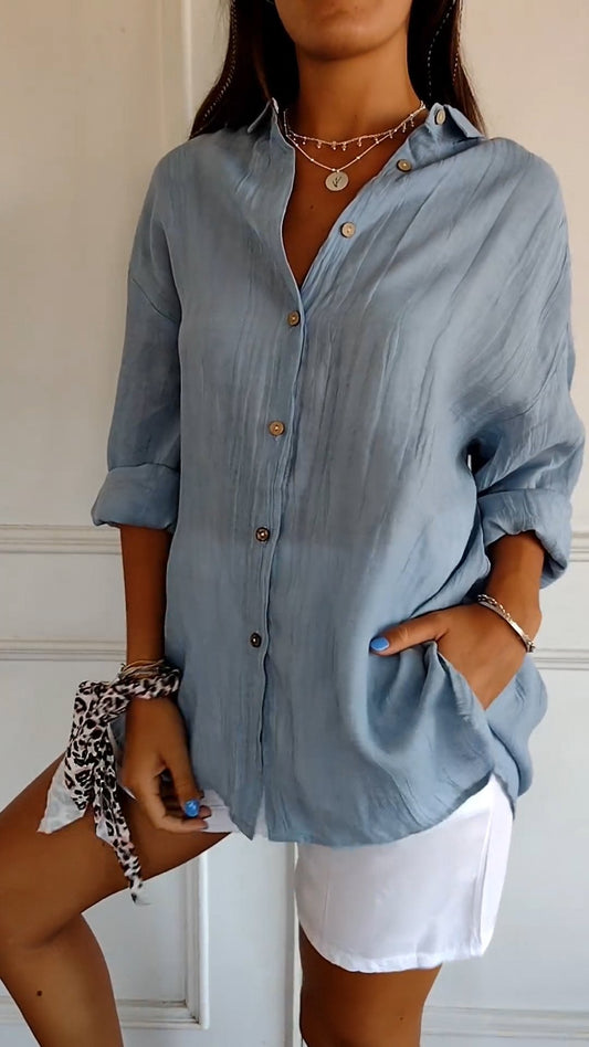 Zulema® | Hemelsblauwe linnen blouse