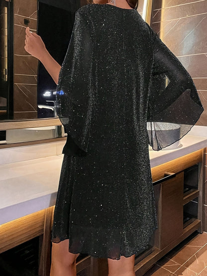 Ursula® | Elegante glitterjurk met V-hals en splitmouwen