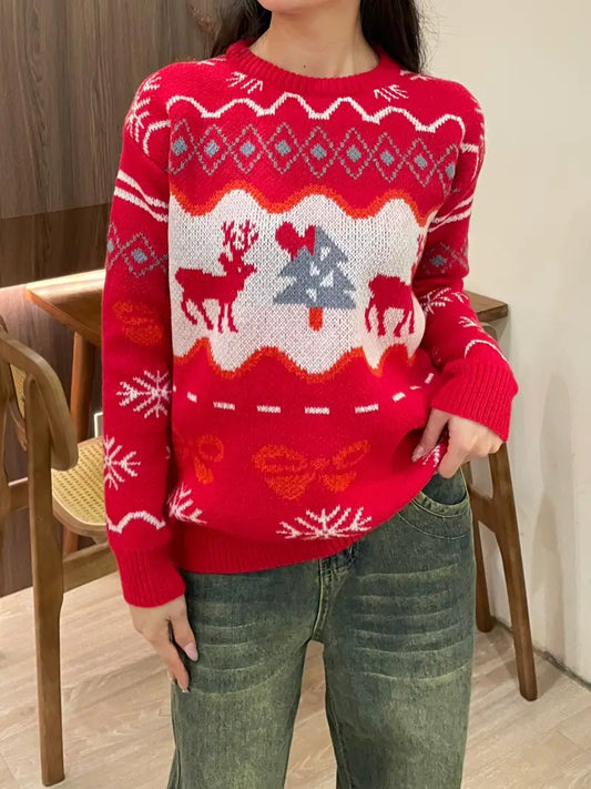 Yasmina® | Kersttrui met ronde hals, casual, lange mouw