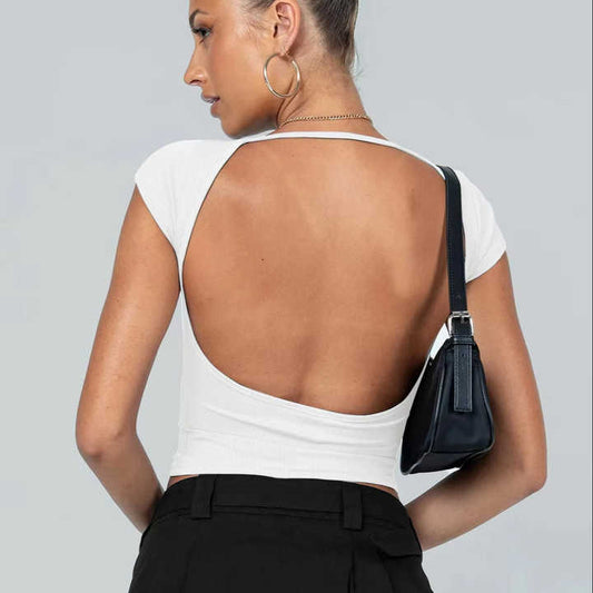 Yasmina® | Trendy crop top zonder rug met korte mouwen