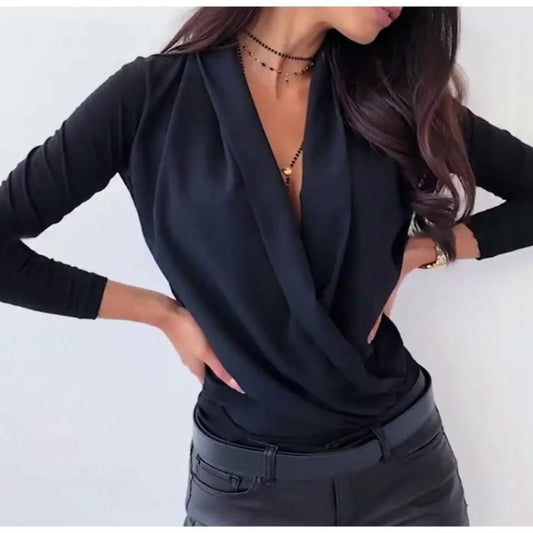 Theodora® | Casual damesblouse met V-hals en lange mouwen