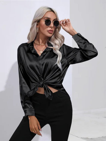 Zulema® | Elegante satijnen blouse met lange mouwen