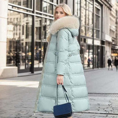 Zoe® | Stijlvol pufferjack met kraag van imitatiebont en riem voor dames