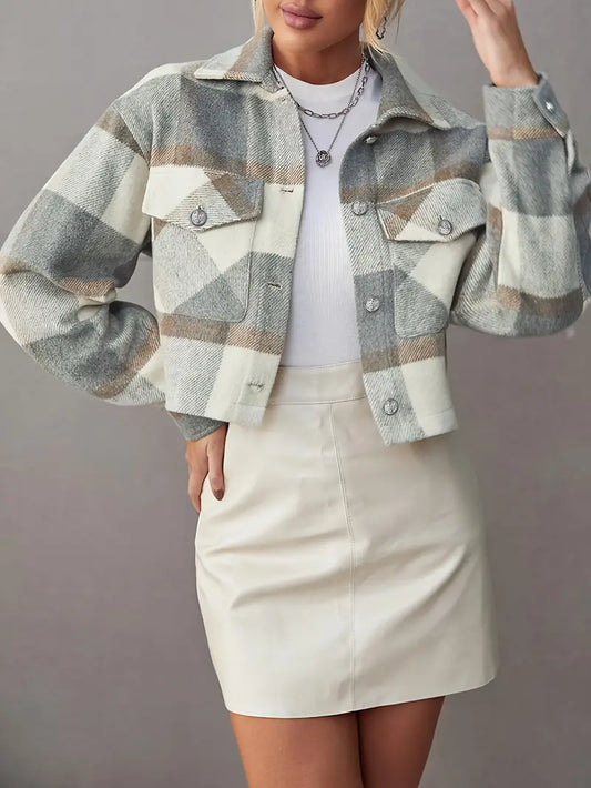 Valentina® | Elegante geruite jacquard polyester blazer met klepzakken