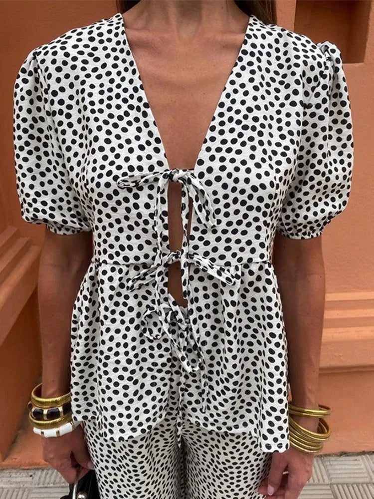 Twyla® | Shirt met korte mouwen en casual broek