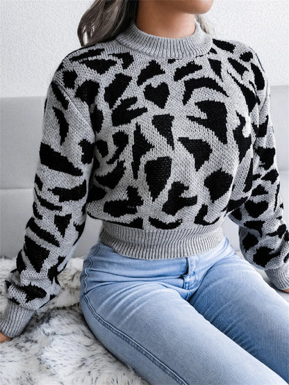 Ursina® | Cropped trui met luipaardprint en ronde hals