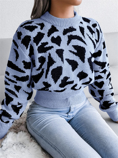 Ursina® | Cropped trui met luipaardprint en ronde hals