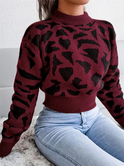 Ursina® | Cropped trui met luipaardprint en ronde hals