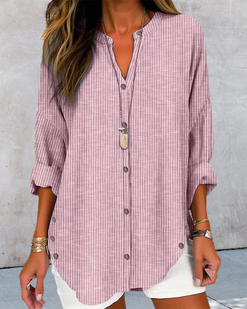 Virginia® | Blauw gestreepte top met V-hals