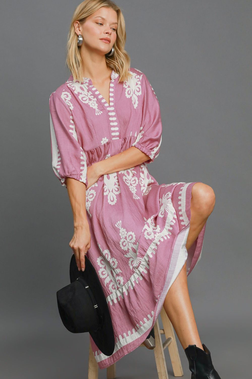 Ursula® | Midi-jurk met print en inkepingen