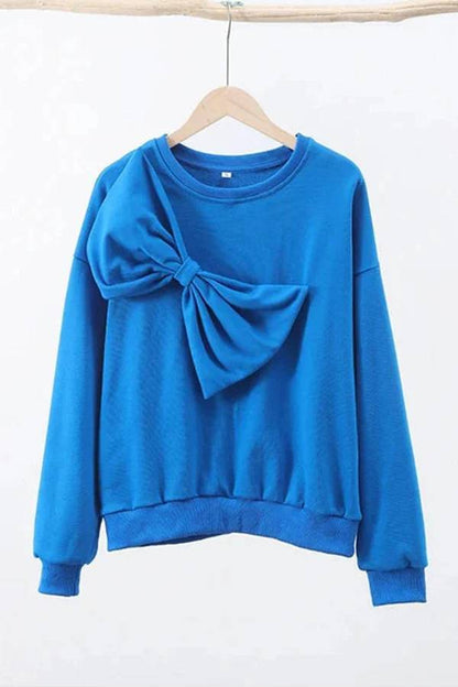 Tess® | Effen losse sweatshirts met ronde hals en lange mouwen met strik