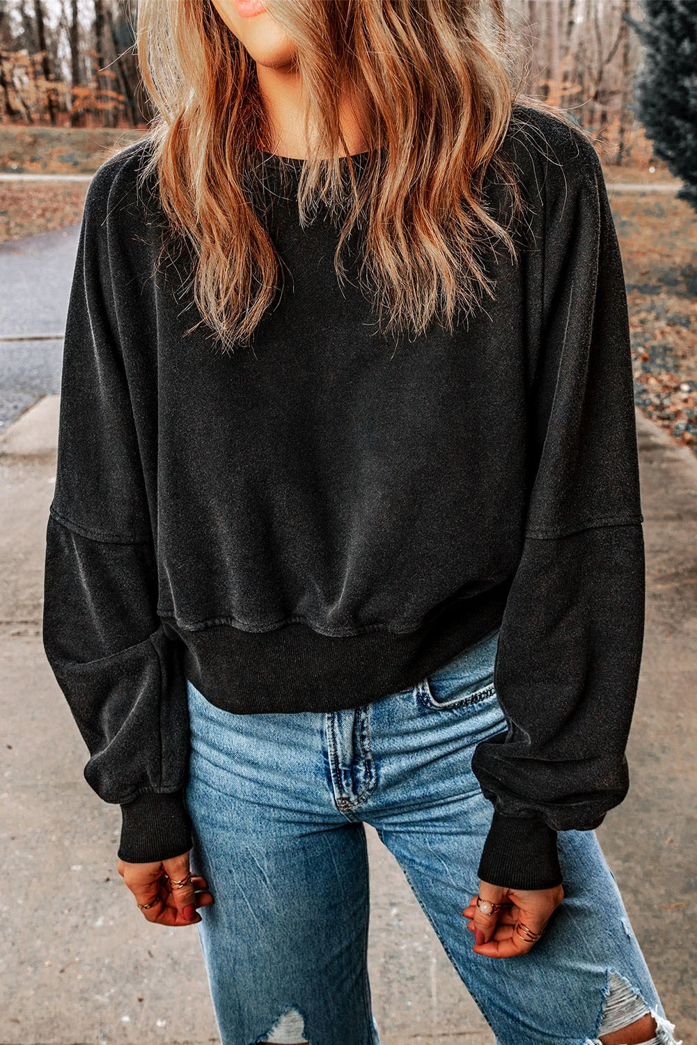 Zoe® | Zwart casual V-vormig sweatshirt met open rug en één bandje