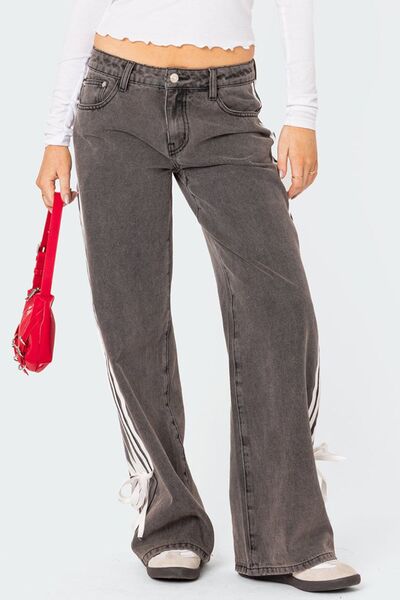 Uma® | Gestreepte jeans aan de zijkant met wijde pijpen