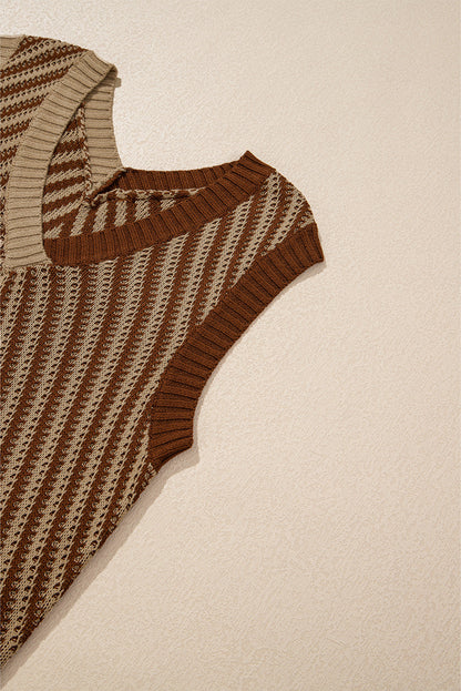 Violet® | Gestreept vest met contrasterende V-hals