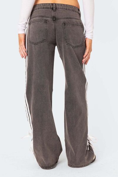 Uma® | Gestreepte jeans aan de zijkant met wijde pijpen