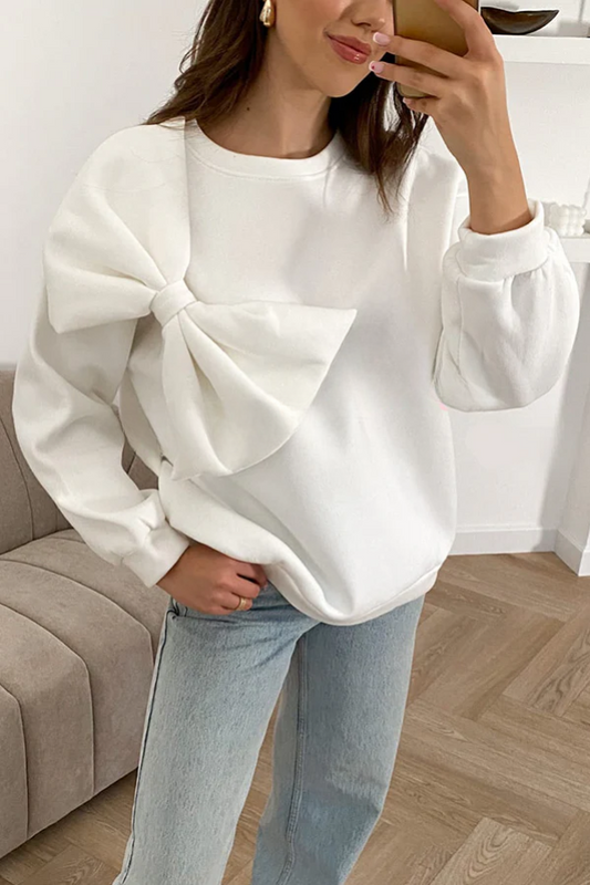 Tess® | Effen losse sweatshirts met ronde hals en lange mouwen met strik